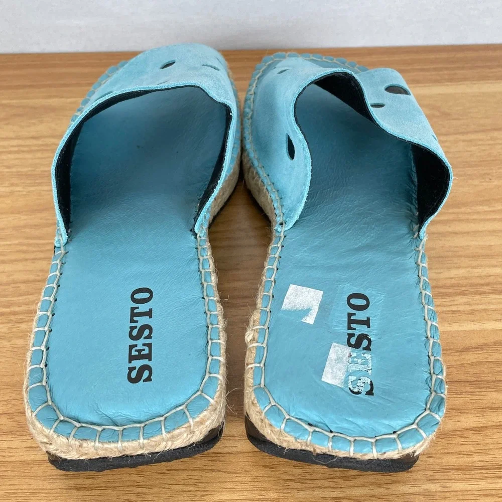 Sesto Meucci Turquoise Suede Espadrille Slide Sandals Womens 8 Laser Cut Coastal - Picture 6 of 9